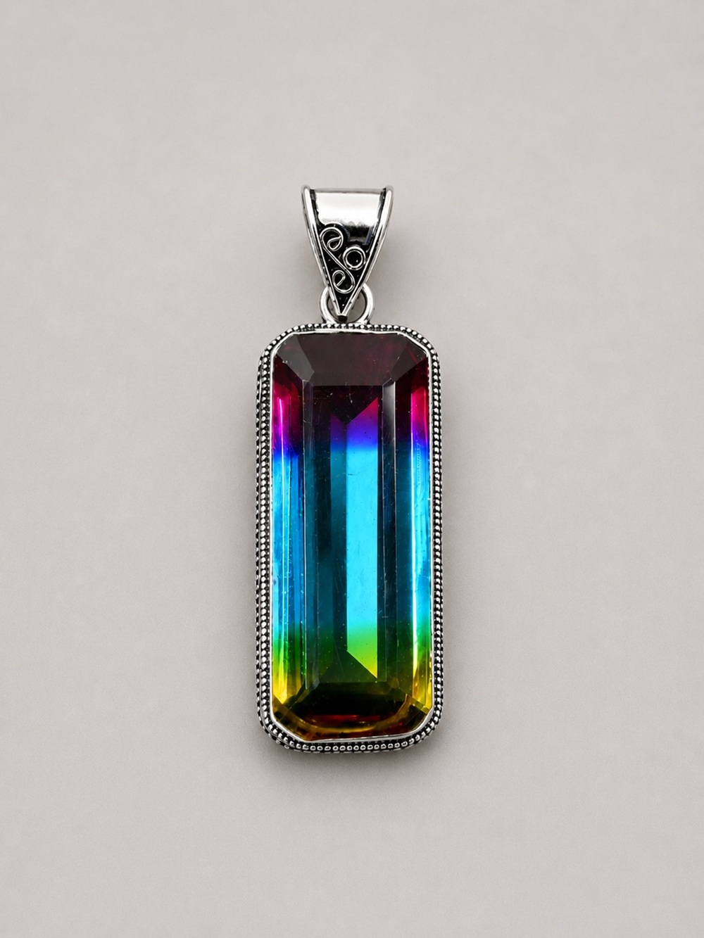 Bi-Color Tourmaline Gemstone Silver 2.8” Pendant
